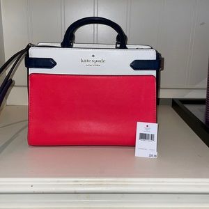 Kate spade medium bag with detachable shoulder strap in red white and blue